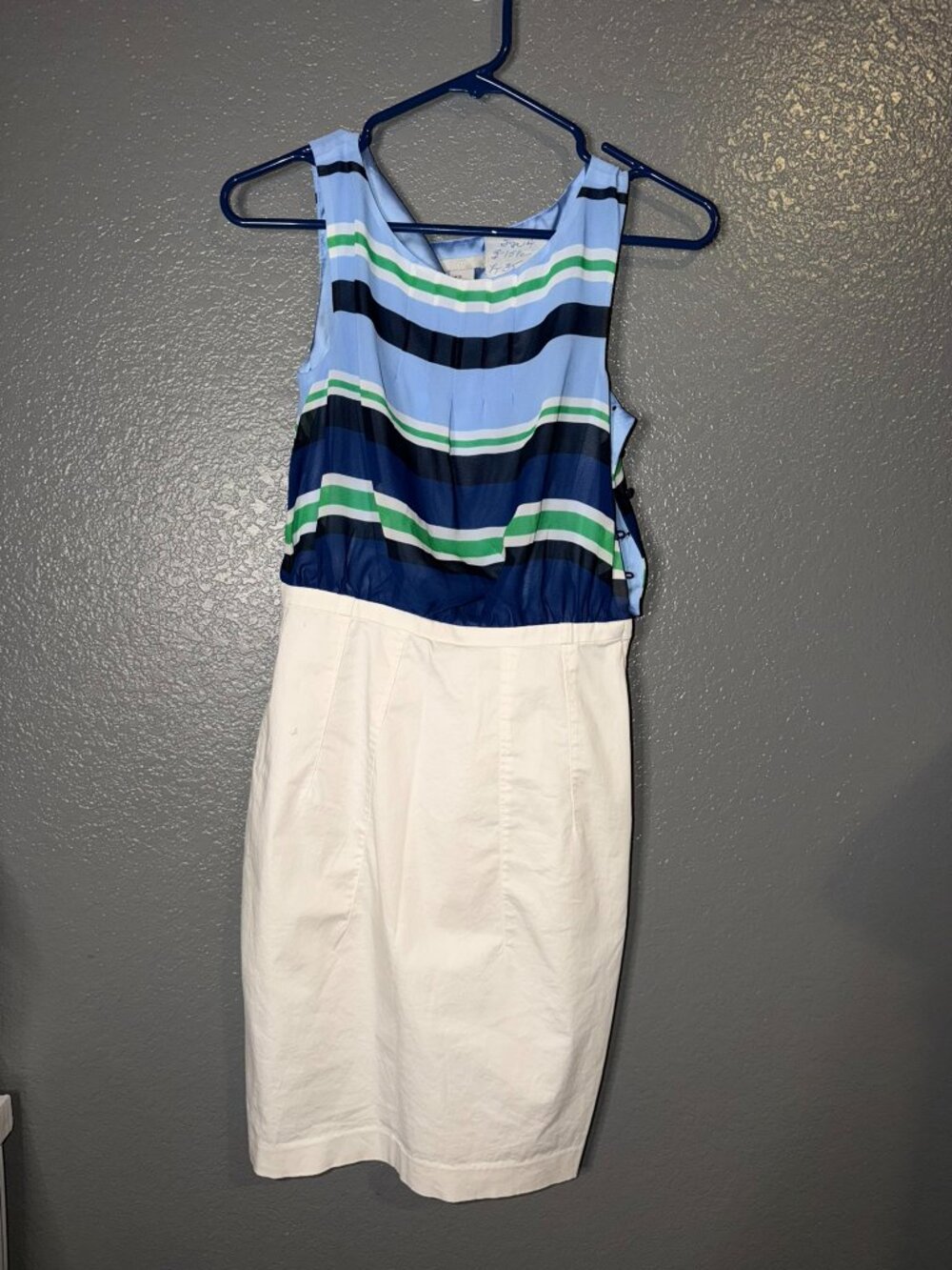 H&M Women’s Size 4 Blue Green Striped White Pencil Dress Sleeveless
